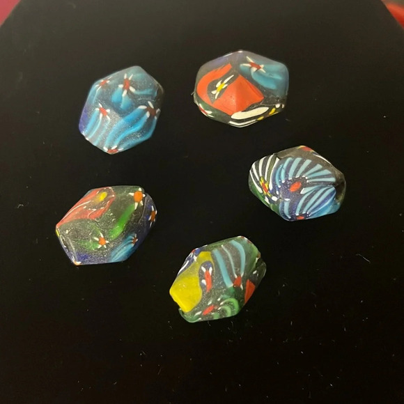 Jewelry - Venetian Art Glass Vintage Colorful Millefiori Cane Trade Beads Set of 5